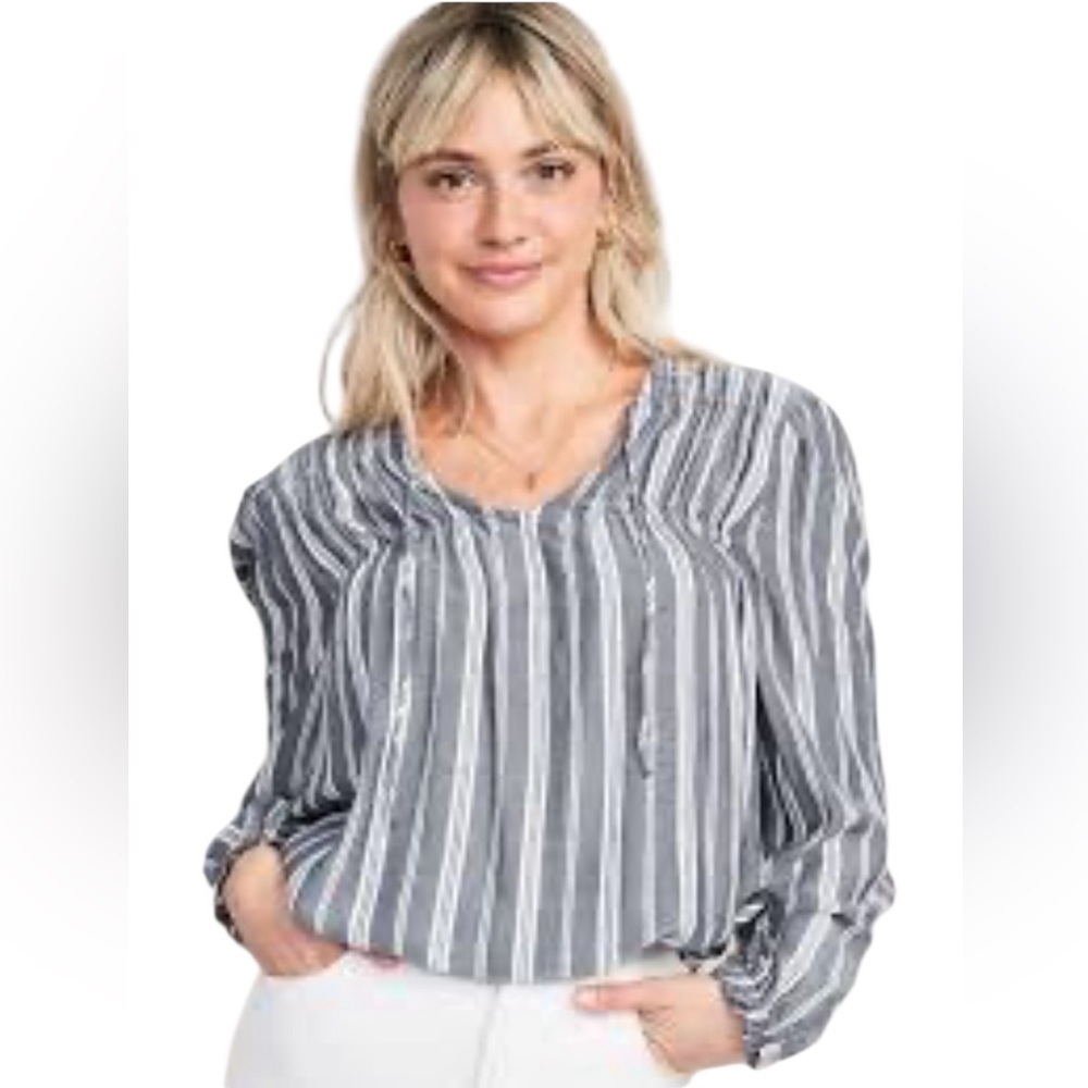 Old Navy Poet Swing Blouse Crinkle Smocked Striped Peasant Flowy Gauze Size 2X